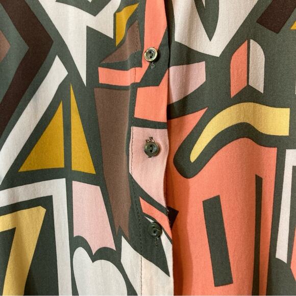 ❤️5/$25 SALE Big Dart Brown Orange Yellow Abstract Button Long Sleeve Blouse Top - Picture 3 of 9